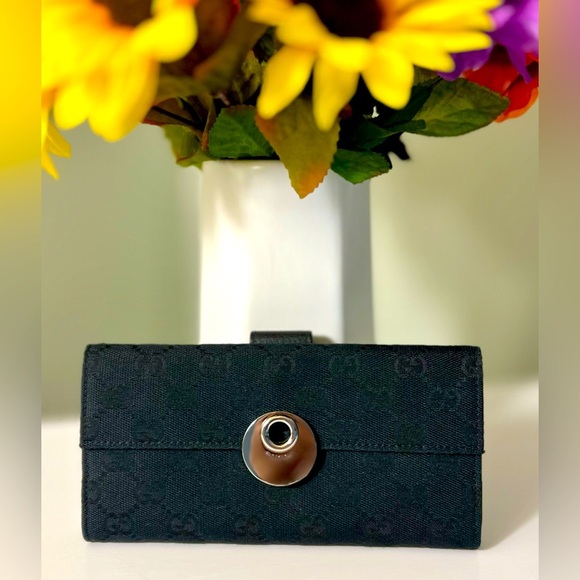 Gucci Handbags - Authentic Gucci Black Eclipse Long Wallet Canvas & Leather *AMAZING CONDITION*